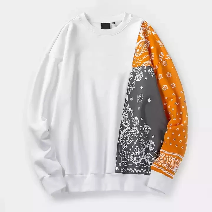 New Design Patchwork Sweater Color Block Hoodie Crew Neck Shirts Unisex Custom Patchwork Style Sweatshirts