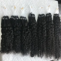 Microlinks Hair Extensions 100 Strands/Pack Natural Black Unprocessed Virgin Peruvian Kinky Straight Micro Loop Hair Naturel