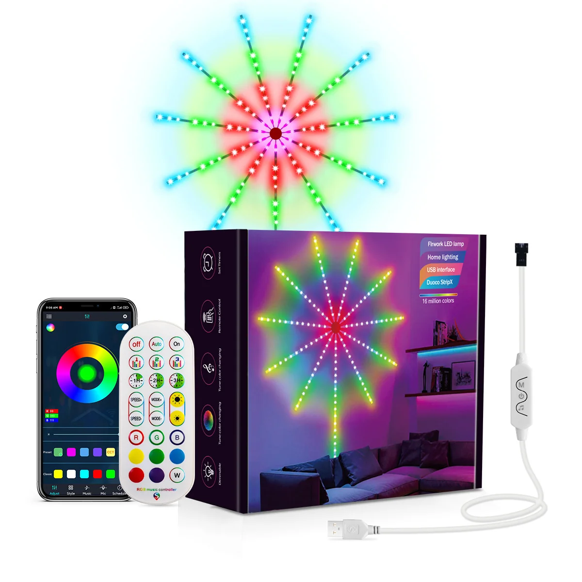 DIY APP music remote firework dream color DC5V 60 leds meter remote Music control rgb pixel fireworks led strip light