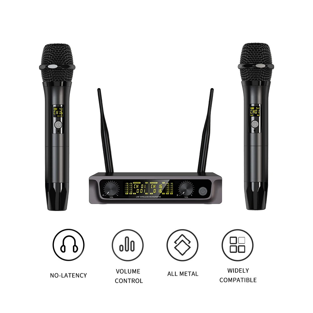 Professional Handheld Wireless Mic High Quality Uhf Rechargeable Wireless Microphone System