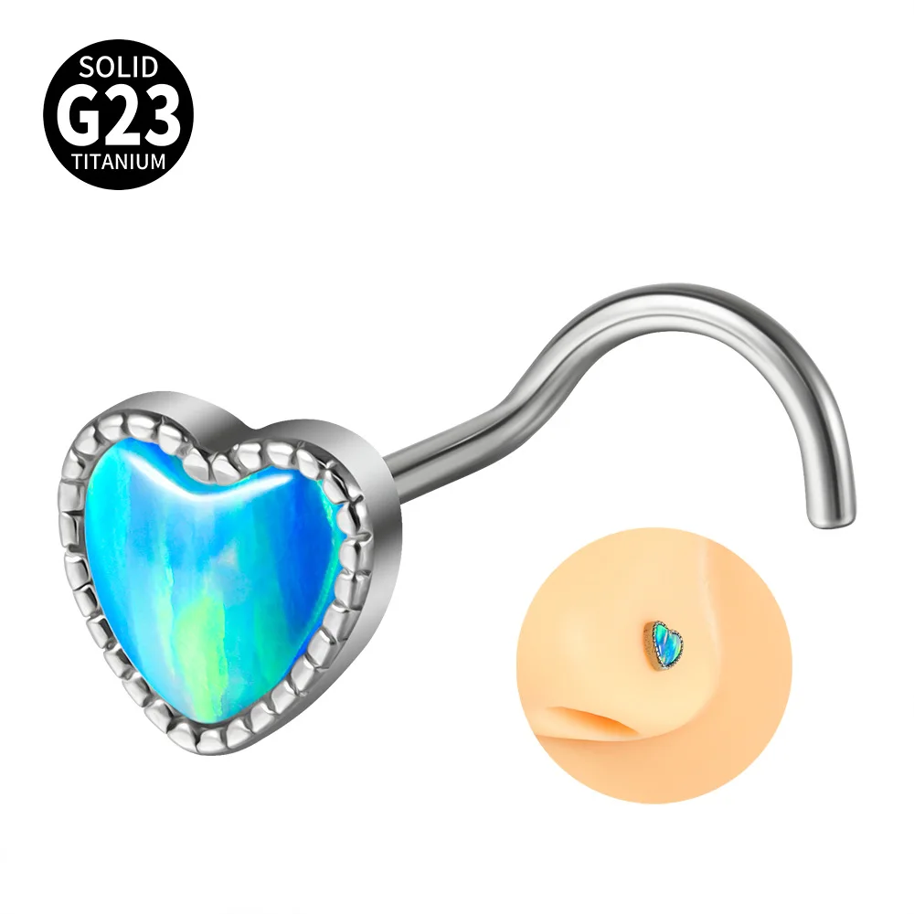 NUORO G23 Titanium Colorful Opal Screw Nose Studs Heart L Shape OP26 OP17 Push In Nose Piercing Jewelry For Women