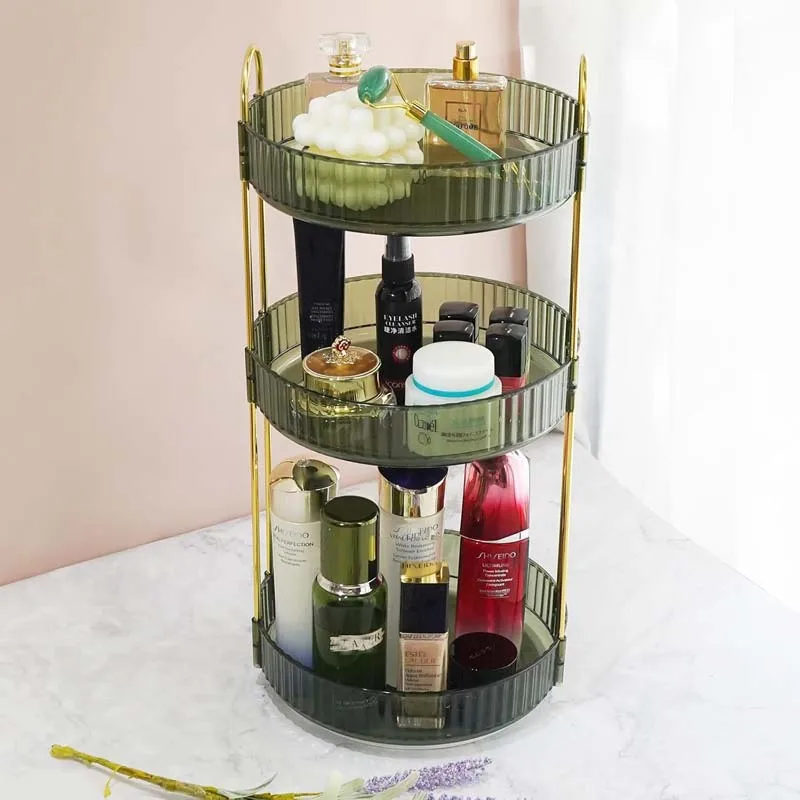 Luxury 3 Tier Spinning Skincare Storage 360° Rotating Makeup Organizer for Perfume Vanity Cosmetics