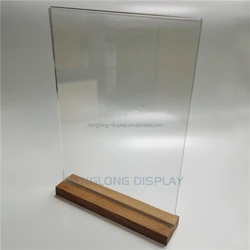 Wood Base 8.5x11 inch Horizontal and Vertical T Shape Double-Sided Desktop Acrylic Sign Holder