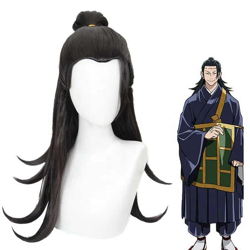 Wholesale 65cm Long Black Jujutsu Kaisen Anime Hair Peluca Geto Suguru Wig Cosplay Synthetic Halloween Party Hair Wigs