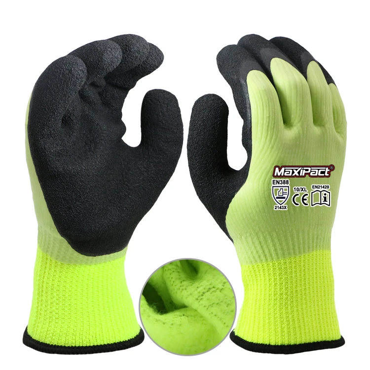 MaxiPact Wholesale 7 Gauge Winter Warm Soft Wrinkle Anti-Slip Waterproof Industrial Rubber Thermal Latex Safety Work Gloves