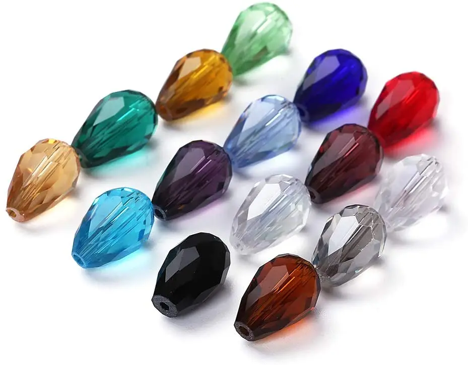 Teardrop Glass Crystal Beads Center Drilled Assorted Color Faceted Spacer Beads for Jewelry Making