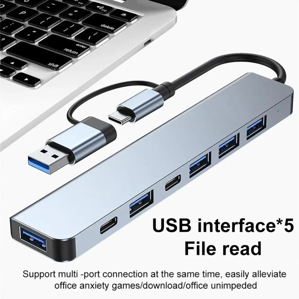 Custom Logo Hight Speed Type C Hub 7 In 1 USB Hubs Multi Function Adapter For Macbook Pro/Windows/Laptops
