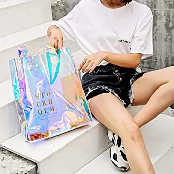Holographic Iridescent Promotional Wholesale Custom  Color Laser Fashion Jelly Tote Shopping PVC Bag