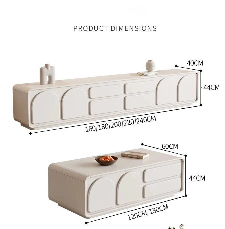 Small Household Cream Wind Coffee Table with Integrated TV Cabinet Storage for Living Room or Bedroom Furniture JY-C147