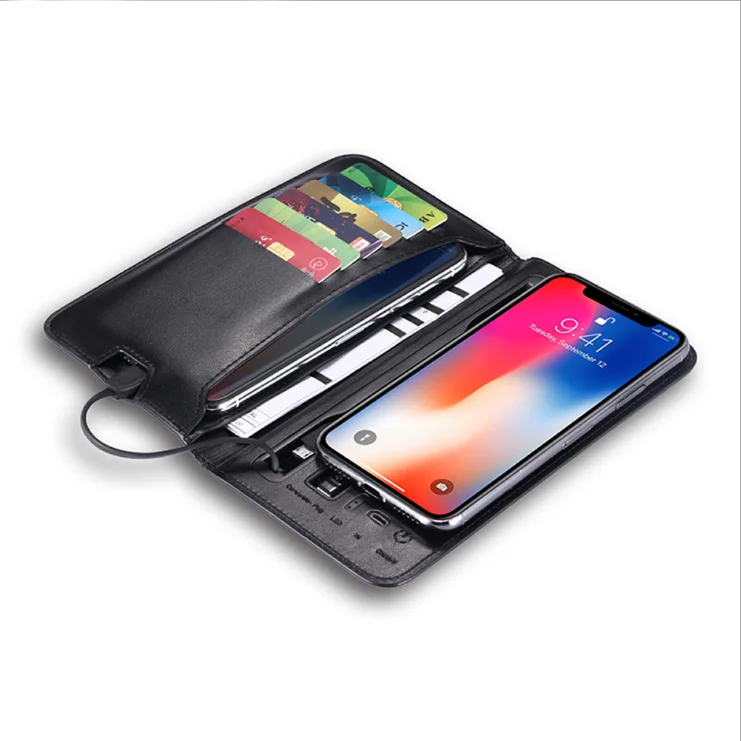 JCX/Unisex Wallet Purse Card Holder Wireless Charging Wallet with Built-in Cable 6800 mah Power Bank Wallet