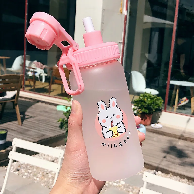 Fashion Cartoon Cute Bear Glass Bottles With Straw Simple Colorful Drinking Water