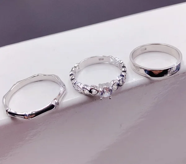 wholesale Korean simple 925 silver stamped ring mixed bulk fashion part opening men women zircon couple wedding ring gift