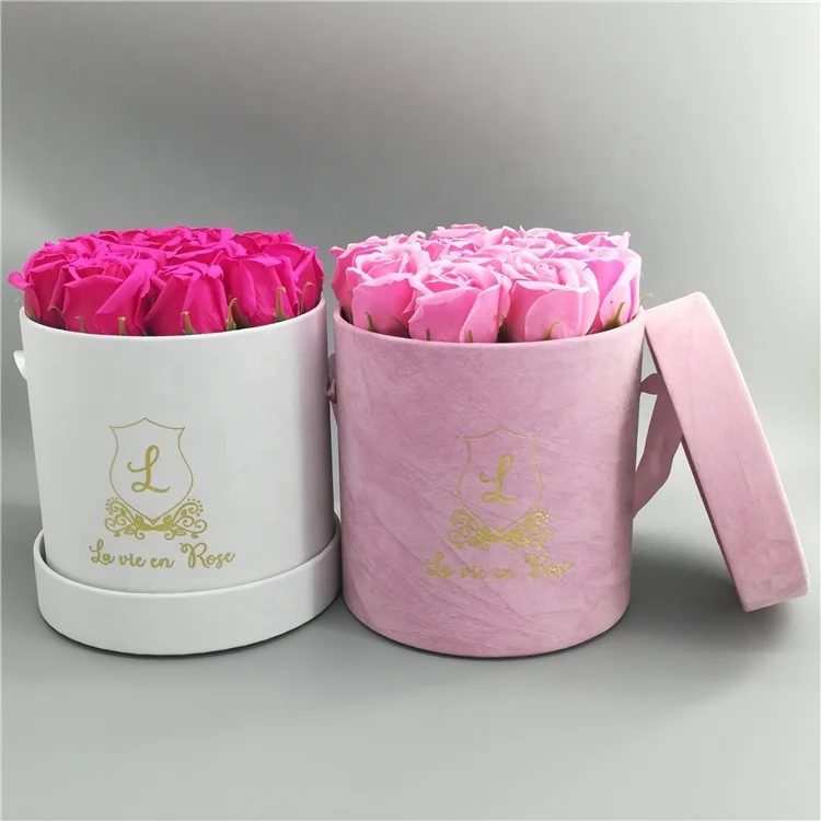 Factory price differ color velvet flower box for roses packaging gift hat box custom logo