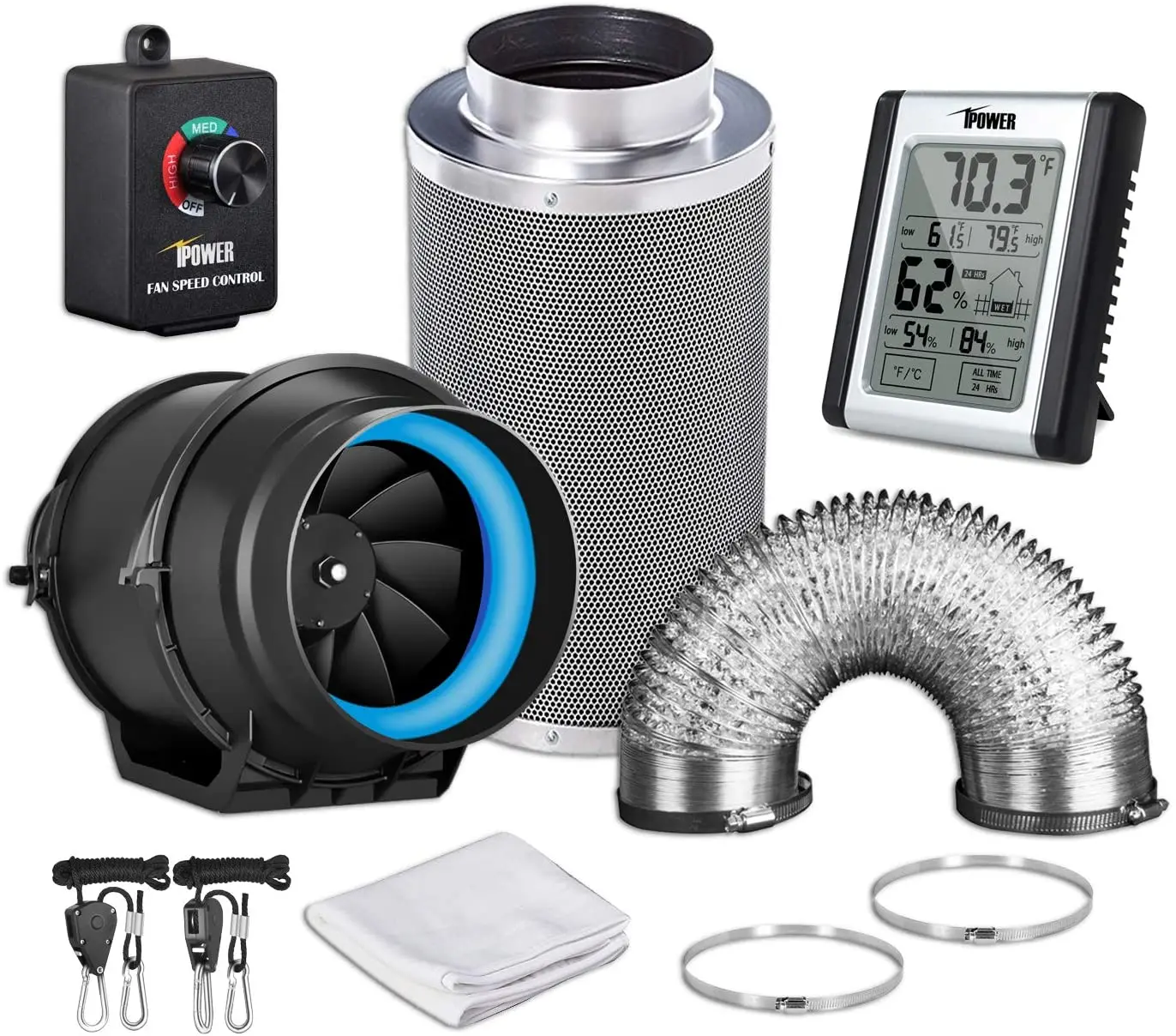 iPower 6 Inch 350 CFM Inline Carbon Filter 16 Feet Ducting with Fan Speed Controller Grow Tent Ventilation Kits