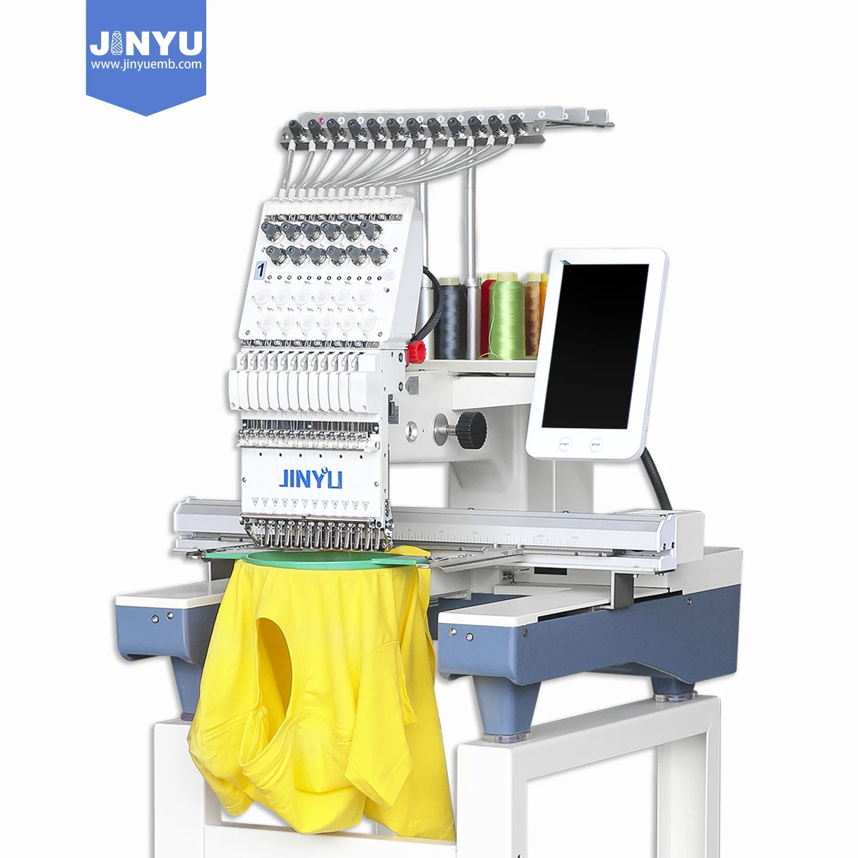 JCS-1201 350*500 mm and 12/15 needles commercial easy operation cap t-shirt computerized embroidery machine