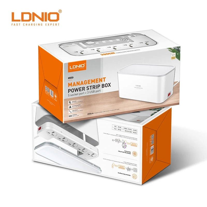 LDNIO SC5309 удлинителей управления Универсальный 5 гнезд комбо с 3 портами (стандарт порт шнуров питания коробка для хранения многофункциональная