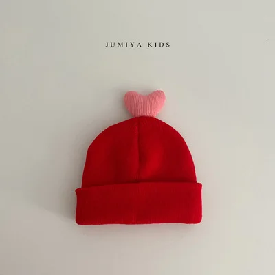 Korean Style Baby Plush Hat Autumn Winter Girls Cute Love Knitted Warm Cotton For