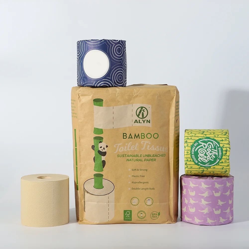 3 Ply Unbleached Bamboo pulp toilet paper biodegradable premium quality soft toilet tissue roll
