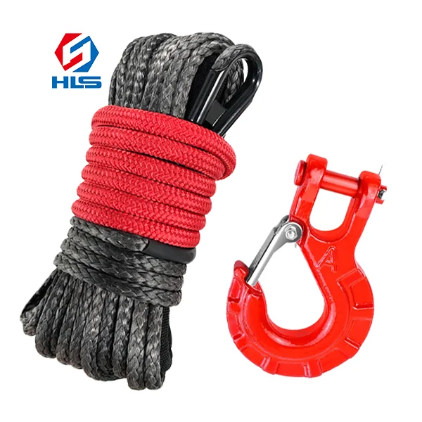 6m*15mm High Quality Winch Rope UHMWPE Factory Supply Synthetic Winch Rope with Forged Winch Hook