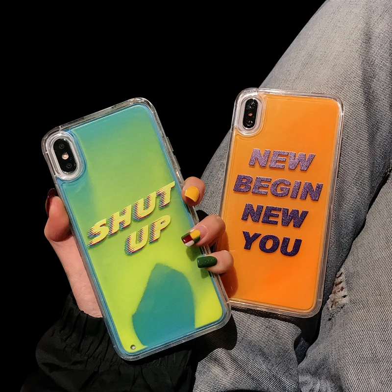 Luxury Luminous Neon Sand Liquid Case for iPhone 11pro max, Quicksand Glitter Cell Phone Case for iPhone X  6 7 8 plus