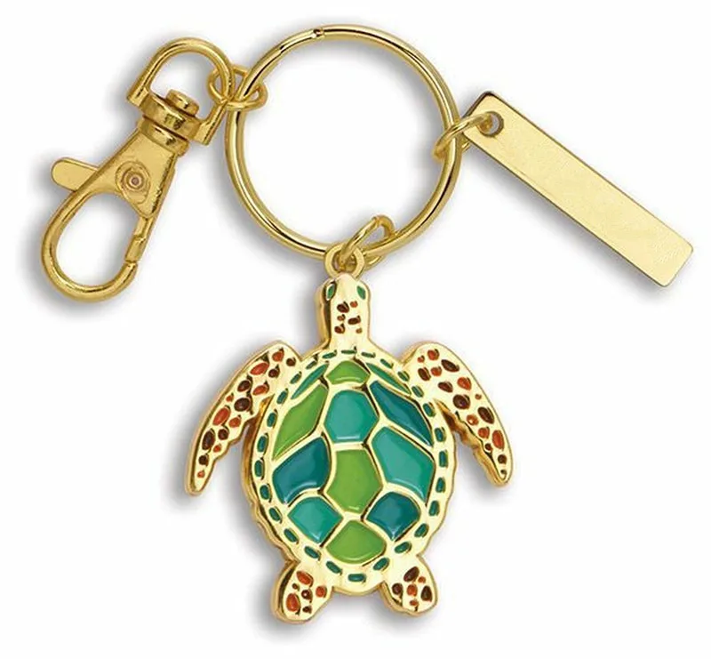 2024 New Products Funny Gift Custom Brand Logo Shiny Gold Turtle Enamel Keychain With Charm