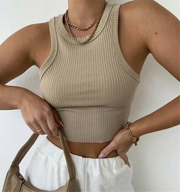 Ladies Sleeveless Ribbed Blank White Sexy Women Knit Y2K Tank Crop Top Custom Crop Tops For Women Crop Top Personnalis Female