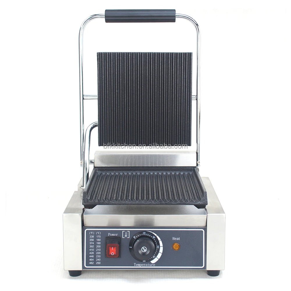 Bestfood Electric Panini Grill Commercial Single Electric Contact Grill With Full Grooved