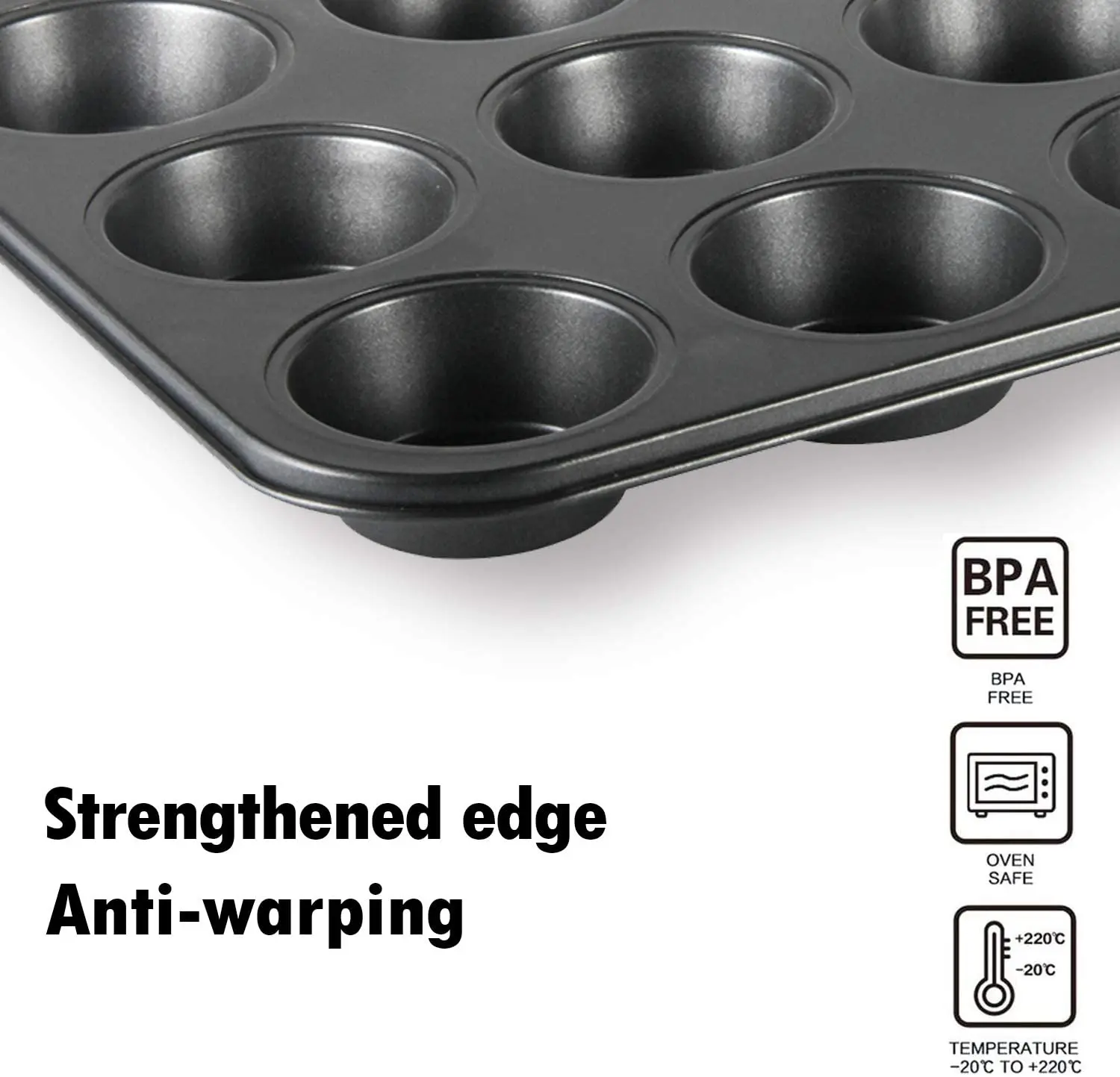 Home Kitchen Golden Black Carbon Steel Nonstick 12 Cups Muffin Pan for Cupcake Baking Tray