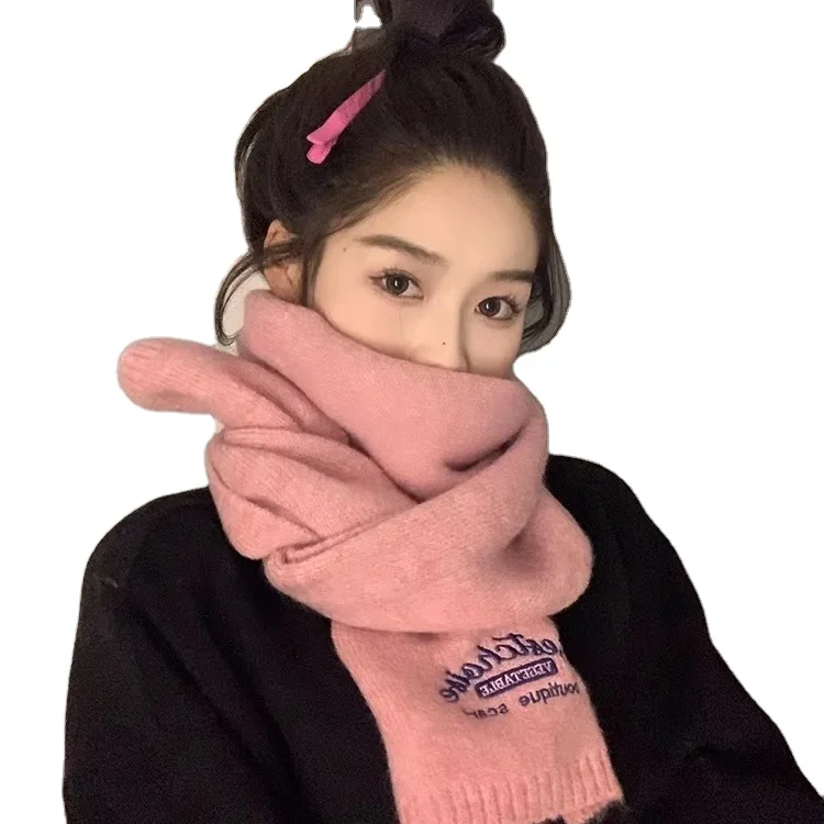 Knit thermal bib fine knit scarf for women cashmere scarf with embroidery stoles and scarfs for ladies warm