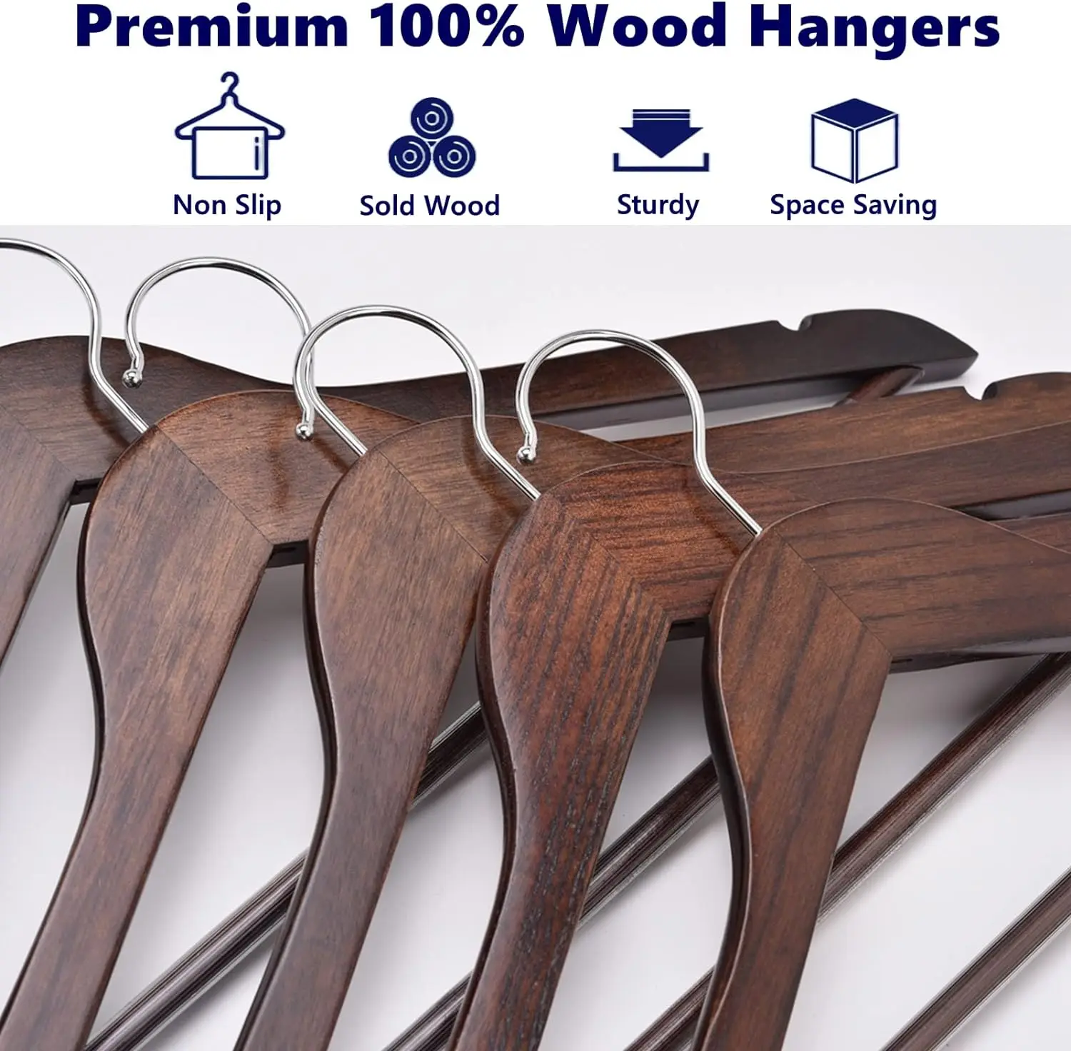 Wholesale Quality Wooden Hangers Solid Wood suit Coat Hanger with Chrome Hooks Heavy Duty Clothes Hangers