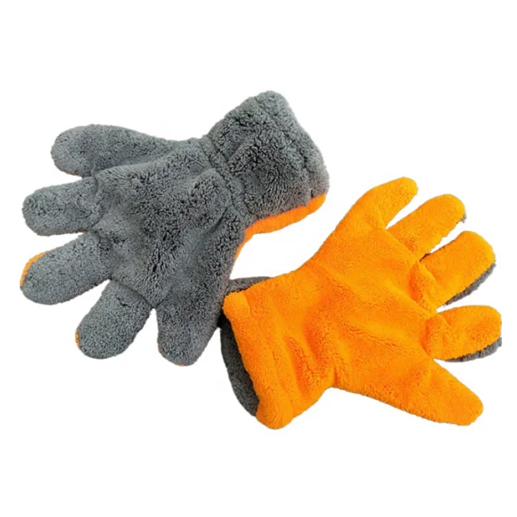 Double Side Coral fleece 5 fingers Car Wash & Clean Glove Mitt (1600177924623)