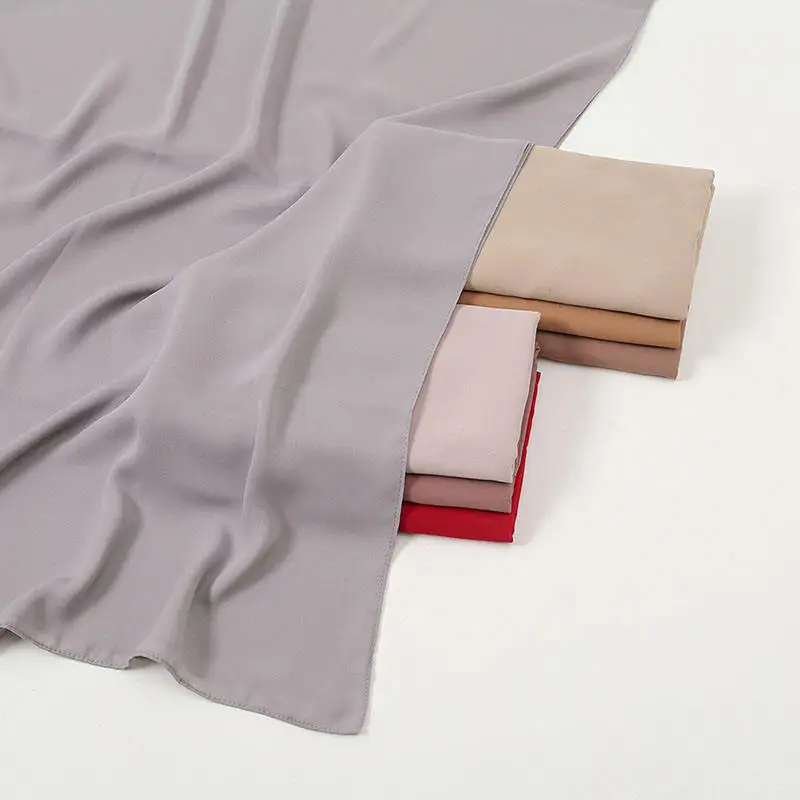 Premium Flowy Chiffon Shawl Muslim Wholesale Tudung Solid Neat Stitching Korea Chiffon Hijab for Islamic Headwrap