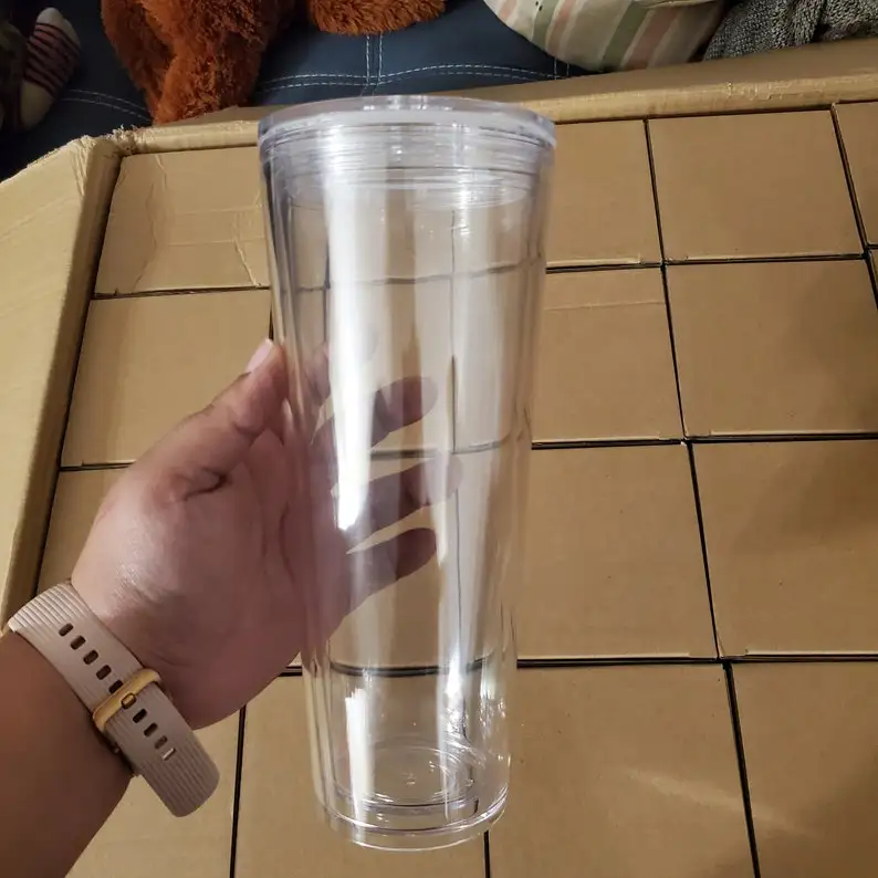 16oz 24oz Wholesale Double Wall Clear insulated  Acrylic plastic Tumblers  with Lid and Straw Large Classic Travel Tumbler