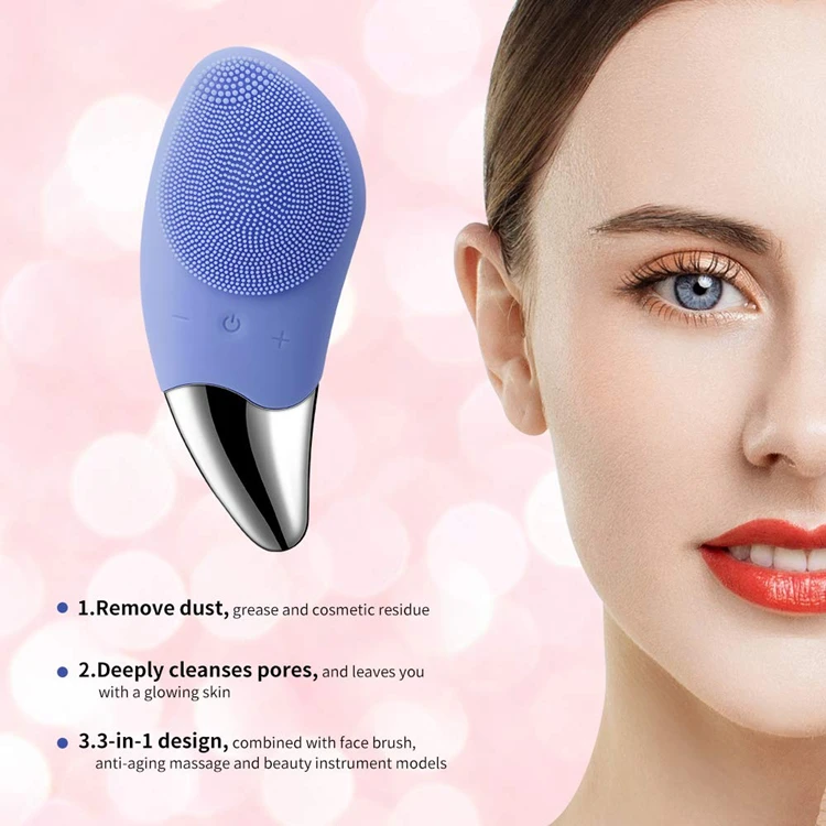 Sonic Facial Cleansing Brush(6 Adjustable Speeds) Silicone Face brush with Heated Massage Helps Open pores USB