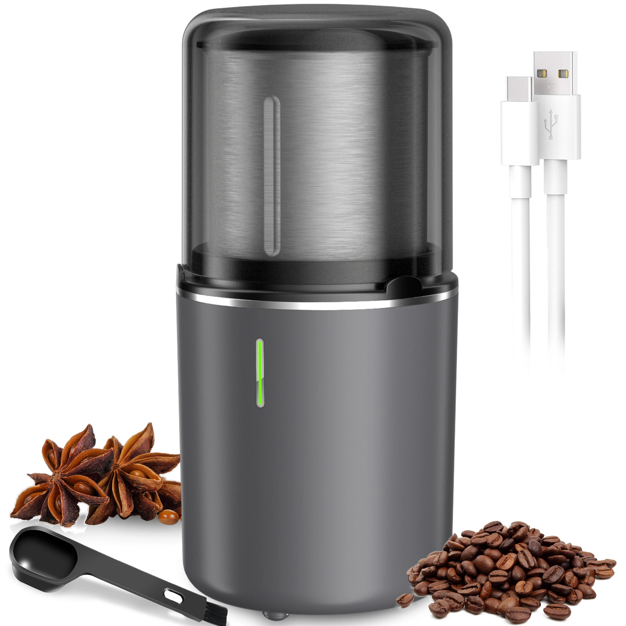 Manufacturer Direct Amazon Hot Pigpiggo Cordless Portable Coffee Grinder with USB-C Charge Detachable Bowl, 2.5oz/12 Cups