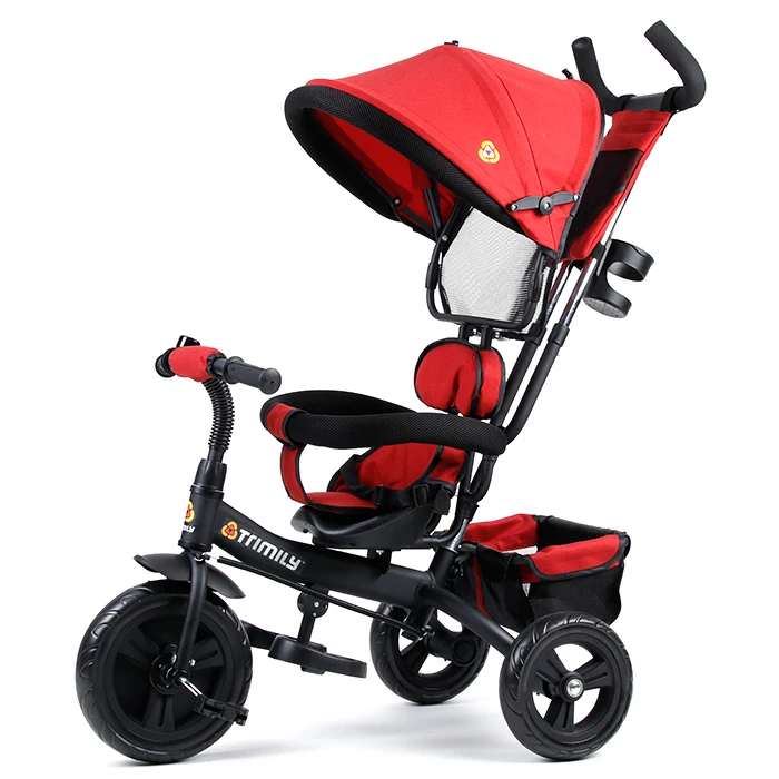 Trimily T306D  4 in 1 Kid Trike Stroller Carbon Steel Frame 3 With Handle Push Bar Child Tricycle With Canopy