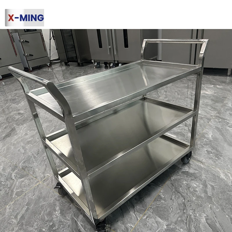 Xiangming Stainless Steel 3 Layers Food Serving Hand Trolley cart with wheels