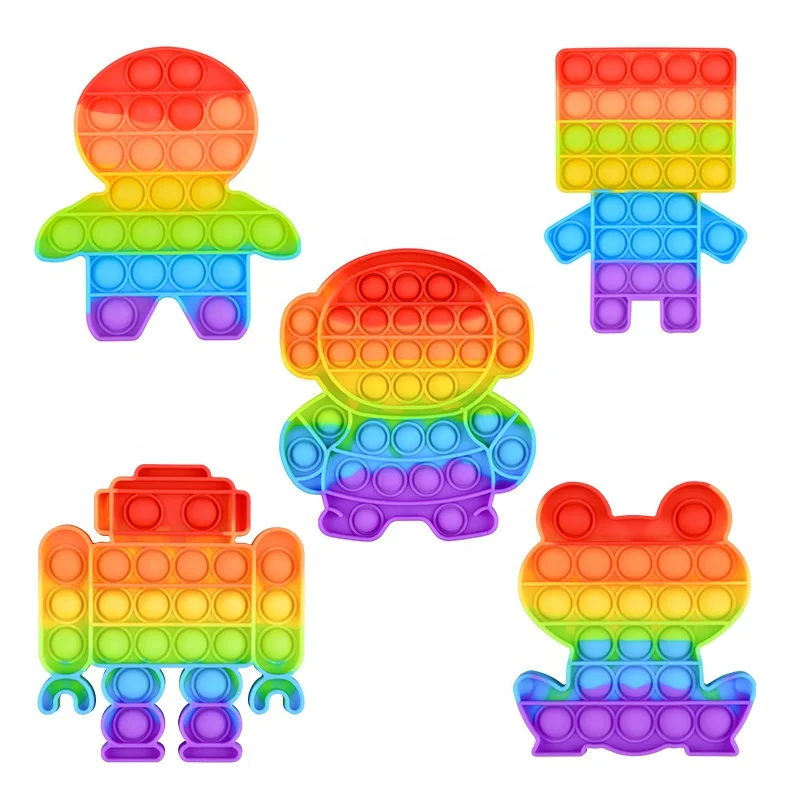New design stock pack anti stress autism pad bubble  pop up push mini color multi shape toy pop fidget toy  rainbow