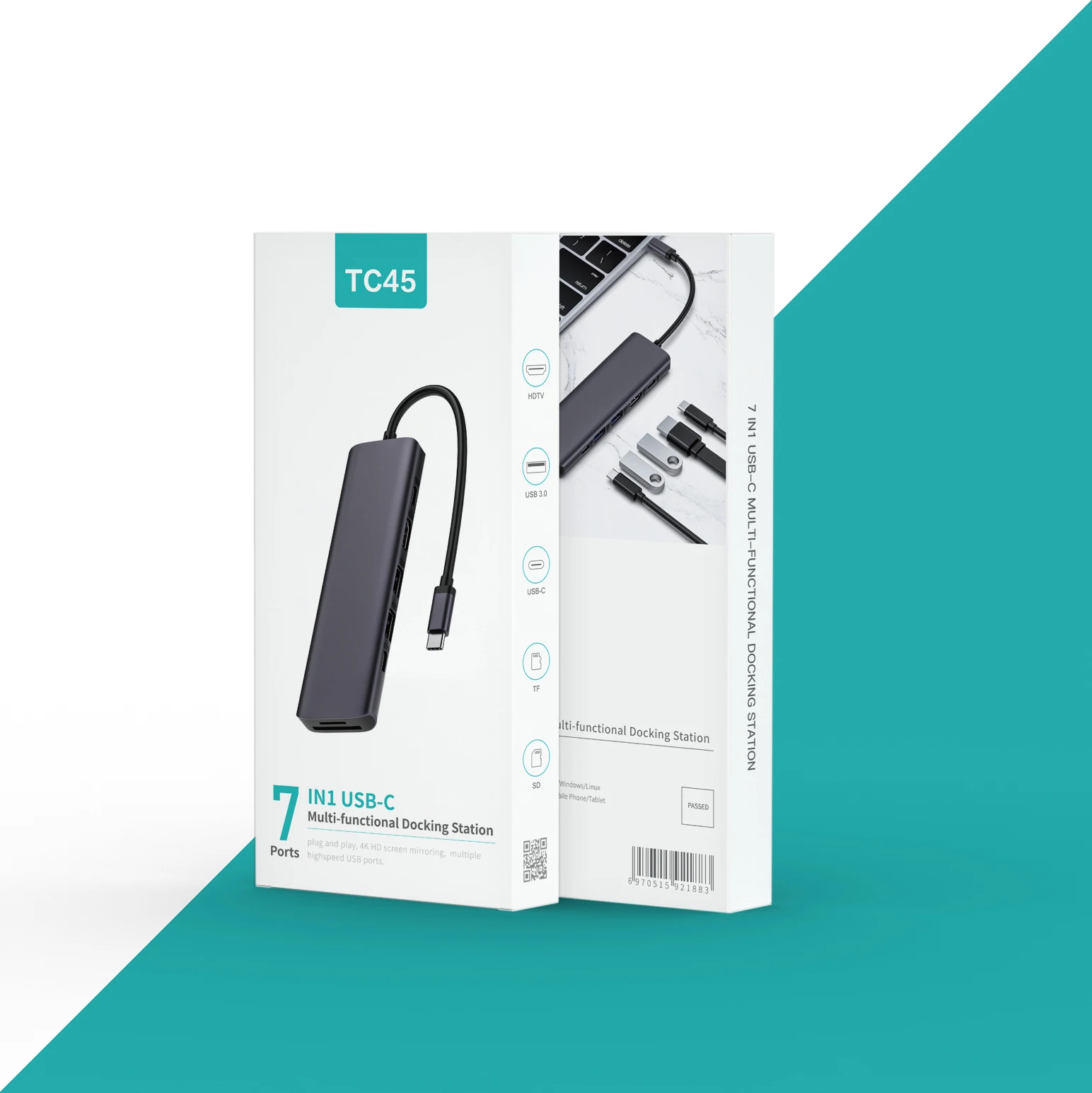 Адаптер для usb-концентратора типа C-lemorele 7-в-1 USB-C многопортовый концентратор с 4K 60Hz или асинхронной работы дисплеев 100 Вт USB C слотов карт 2 портами (стандарт 3 0