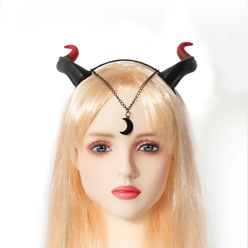 Halloween Red and Black Color Matching Calf Horn Hair Hoop Cosplay Party Devil Horn Hair Accessories Props