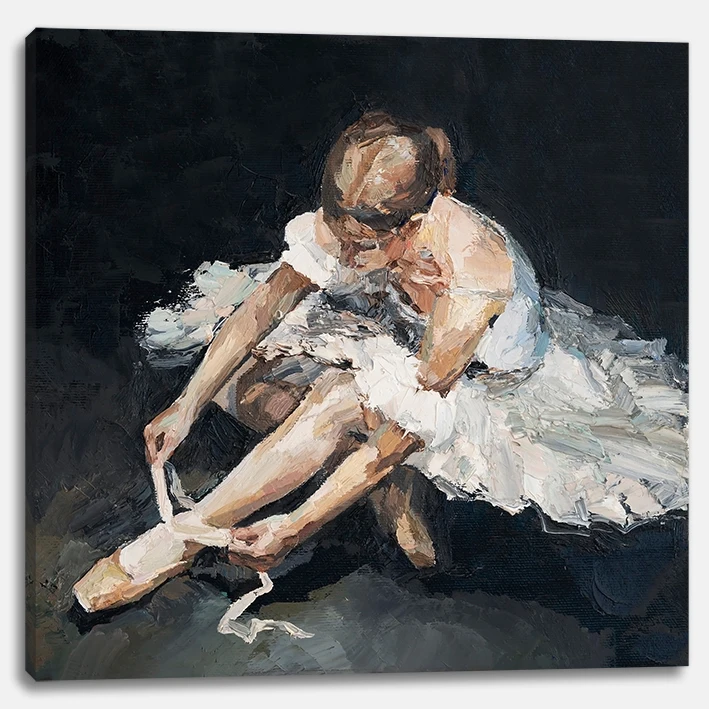 Fashion Women 16 Inch Square BES UV Printing Ready Oily Dance Painting Dancing Girl Flat Framed Wall Art Printing on Canvas