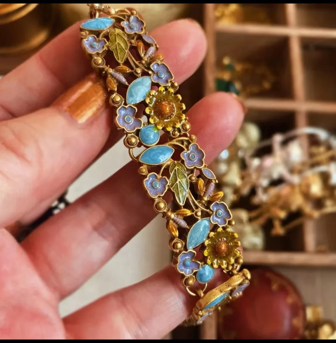 Handmade Vintage Bracelet and Necklace Drip Glaze Enamel Plated Real Gold Flower Garden Collection Fashion Women Jewelry Sets