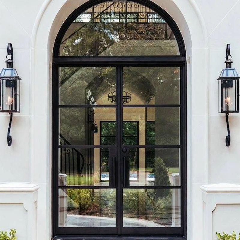 Современные наружные входные ворота для дома алюминиевые стеклянные металлические каркасы изогнутые французские межкомнатные двери