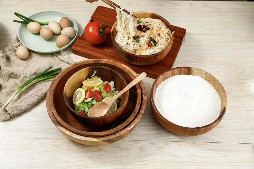 
High quality Acacia wooden bowl salad bowl set of different size natural bowls 