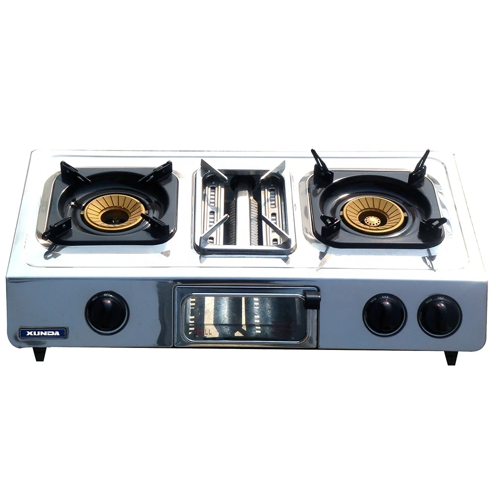 Xunda China Wholesale Gas Stove 3 Burner Stainless Steel Table Top Gas Cooker Cooktops