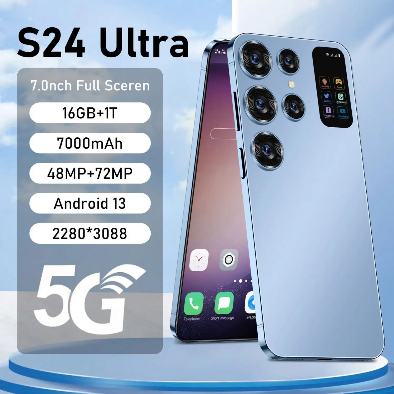 Original Global 5G S24 U Itra smart phone 7.2inch Android 12 unlock Mobile Phone Real 4G LTE Network US CDMA