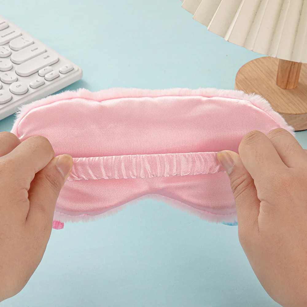 Soft plush polyester sleep mask promotional sale plain color pink blue yellow green color polyester cute design eye mask