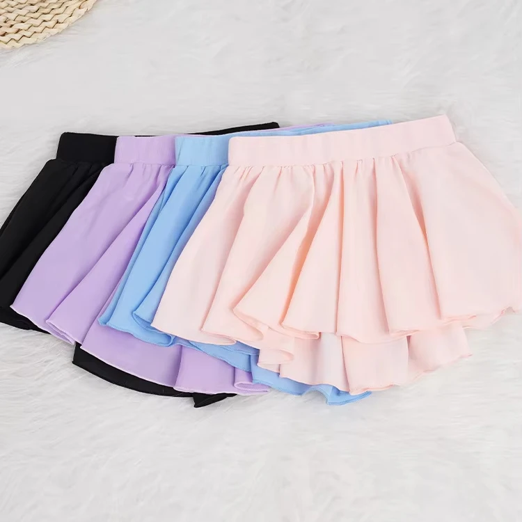 2024 New Coming  Wholesale 100% Polyester/Chiffon Elastic Waist Girls Dance Skirts Round Ballet Skirts For kids