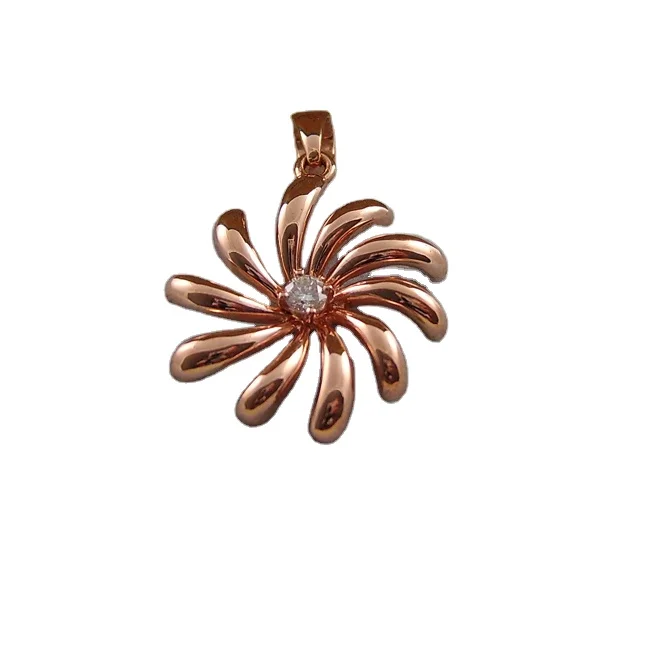 Customization Flower Chrysanthemum Pattern Moissanite Rose Charm Pendant Multiple Material 14K 9 K Gold Plated Silver Pendant