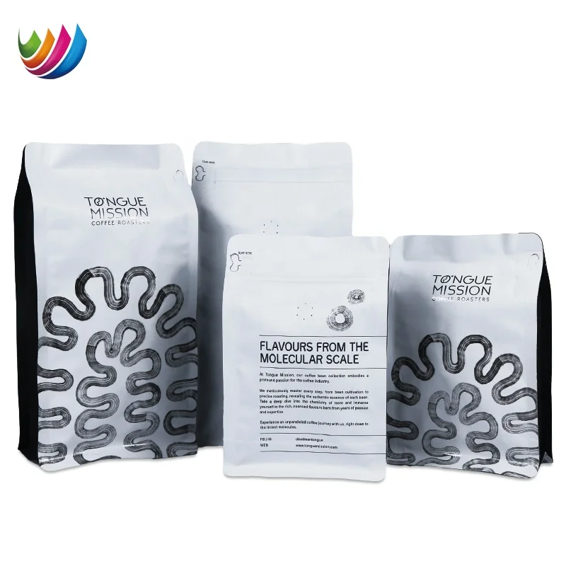 Custom printing 8oz 12oz 16oz 5LB matte finished flat bottom stand up pouch wholesale coffee bag with valve